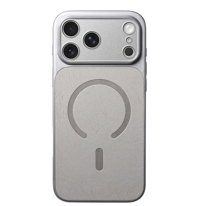 Carcasa Magnetica Mata, Klevo, Compatibila iPhone 17, din TPU/PC si Piele Ecologica, Argintiu