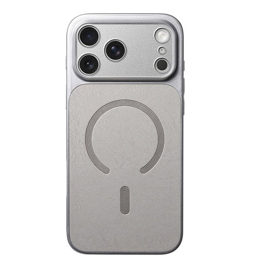 Carcasa Magnetica Mata, Klevo, Compatibila iPhone 17, din TPU/PC si Piele Ecologica, Argintiu
