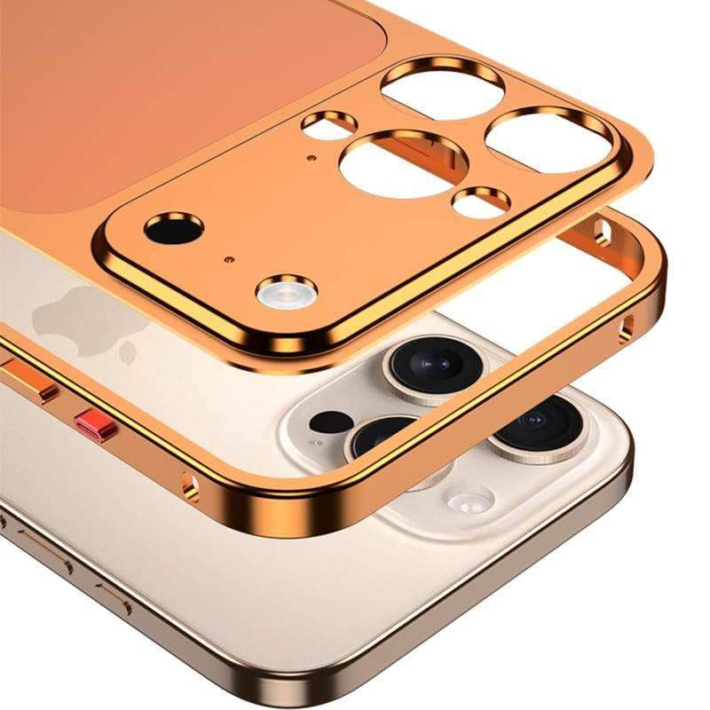 Carcasa Metalica, Klevo, Compatibila Apple iPhone 16 Pro, Creeaza Aspect de iPhone 17 Pro, Unibody Mat, Rezistenta la Zgarieturi, Portocaliu