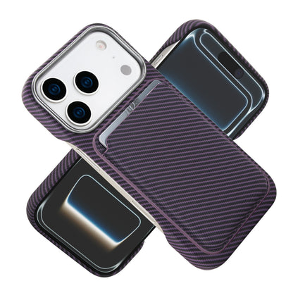 Husa MagSafe pentru iPhone 17 Air, Klevo, Suport Card Detasabil, Carcasa pentru Telefon, Textura Fibra de Carbon, Business Style, Mov