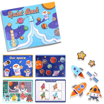 Carte Educativa cu Stickere Reutilizabile, Klevo, Quiet Book Senzoriala cu Pagini Interactive , Joc Montessori, Seria ''Explorarea Spatiului'', Dezvolta Motricitatea Fina si Logica, Quiet Book pentru Invatare Timpurie, 3 ani, Multicolor