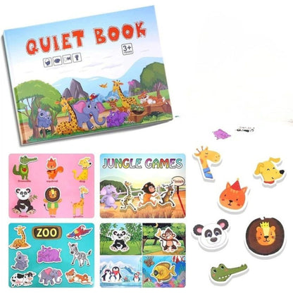 Carte Educativa cu Stickere Reutilizabile, Klevo, Quiet Book Senzoriala cu Pagini Interactive, Puzzle, Joc Montessori, Seria ''Lumea Animalelor'', Dezvolta Motricitatea Fina si Logica, Quiet Book pentru Invatare Timpurie, 3 ani, Multicolor