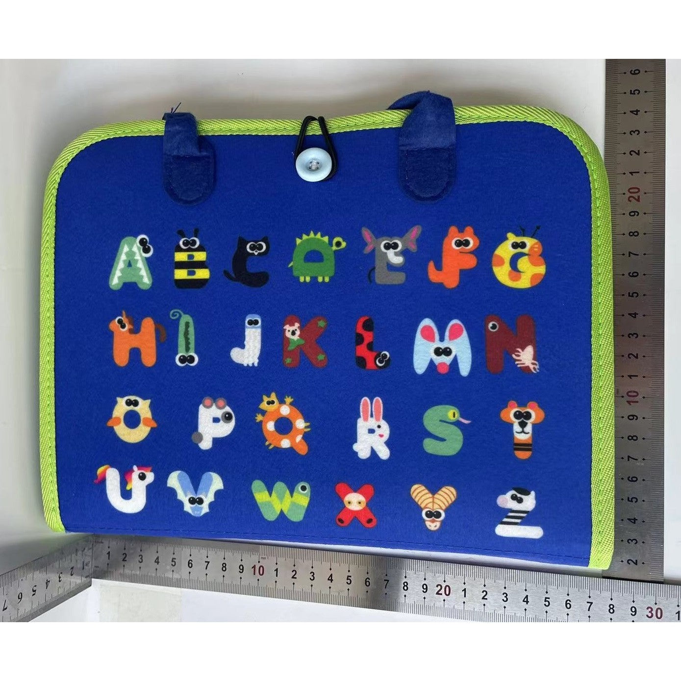 Carte Senzoriala Educativa Montessori, Klevo, Dezvoltare Abilitati Motorii, 3 Pagini, Model Alfabet, 28x25x4 cm, Albastru
