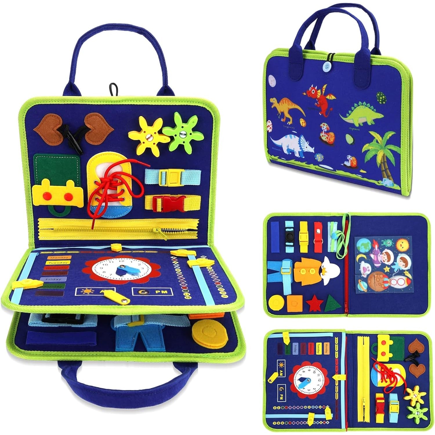 Carte Senzoriala Educativa Montessori, Klevo, Dezvoltare Abilitati Motorii, 3 Pagini, Model Alfabet, 28x25x4 cm, Albastru