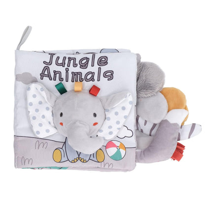 Carte Senzoriala, Klevo, pentru Bebelusi, 15x16x6 cm, cu Animalute, 3D, Cu Sunete si Fosnete, 0-3 Ani, Model Elefantel, Gri