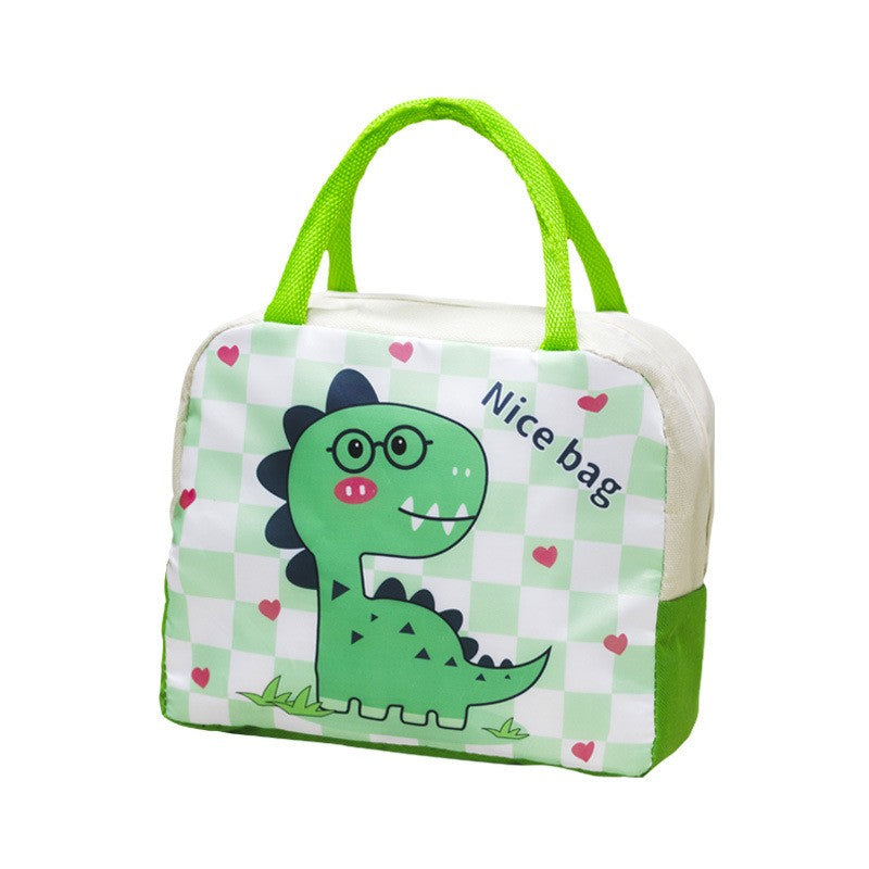 Geanta Termoizolanta pentru Copii, Klevo, 23x13x19 cm, Model Imprimeu Dinozaur, din Folie de Aluminiu si Panza Oxford, Verde