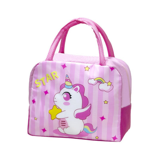 Geanta Termoizolanta pentru Copii, Klevo, 23x13x19 cm, Model Imprimeu Unicorn, din Folie de Aluminiu si Panza Oxford, Roz