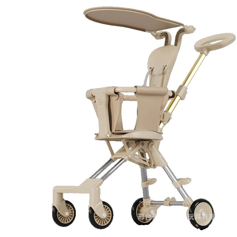 Carucior Pliabil, Klevo, 1-3 Ani, Reversibil, 4 Roti, Parasolar, din Aliaj de Aluminiu + Plastic + Textil, 52 x 42 x 90 cm, Bej