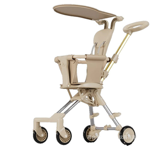 Carucior Pliabil, Klevo, 1-3 Ani, Reversibil, 4 Roti, Parasolar, din Aliaj de Aluminiu + Plastic + Textil, 52 x 42 x 90 cm, Bej