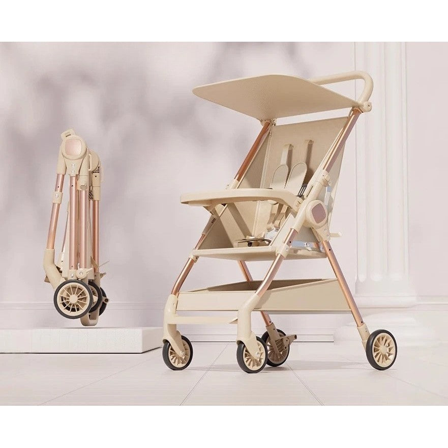 Carut Pliabil, Klevo, Usor, Compatibil cu Avionul, de Plimbat/Dormit, Parasolar, Cutie Depozitare, Tabla de Masa, 93 x 70 x 40 cm, Bej