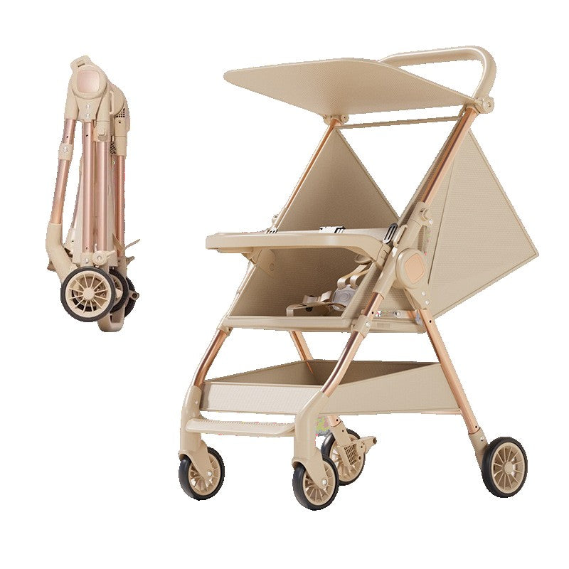 Carut Pliabil, Klevo, Usor, Compatibil cu Avionul, de Plimbat/Dormit, Parasolar, Cutie Depozitare, Tabla de Masa, 93 x 70 x 40 cm, Bej