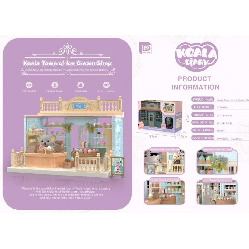Set Casa de papusi, magazin de inghetata, cu mobilier si figurine, Klevo