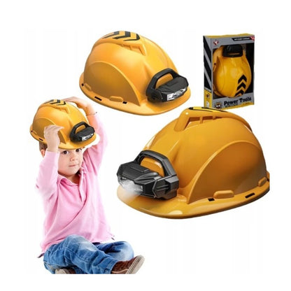 Casca Protectie cu Lanterna de Jucarie pentru Copii, Klevo, Material Plastic, Interactiv, Distractiv, 29.5x19.5x6.5 cm, Portocaliu