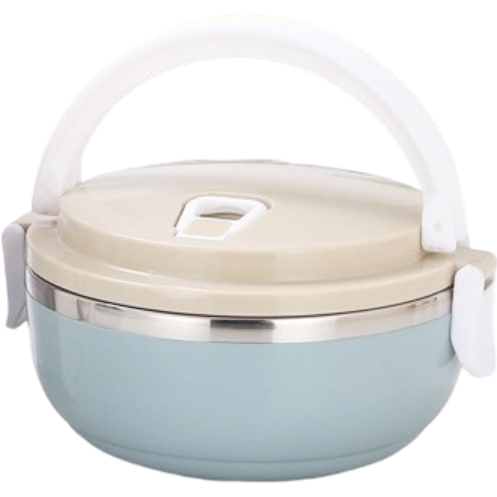 Caserola pentru alimente Klevo, lunch box, 700 ml, otel inoxidabil, maner, valva aerisire, inchidere etansa, 15 x 8.5 cm, albastru