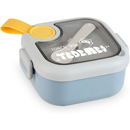 Caserola pentru copii Klevo, lunch box, 750 ml, doua boluri, lingura, foarfeca din plastic, rezistenta la scurgeri, Albastra