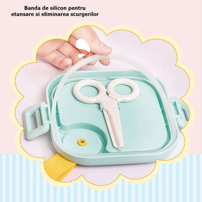 Caserola pentru copii Klevo, lunch box, 750 ml, doua boluri, lingura, foarfeca din plastic, rezistenta la scurgeri, Roz