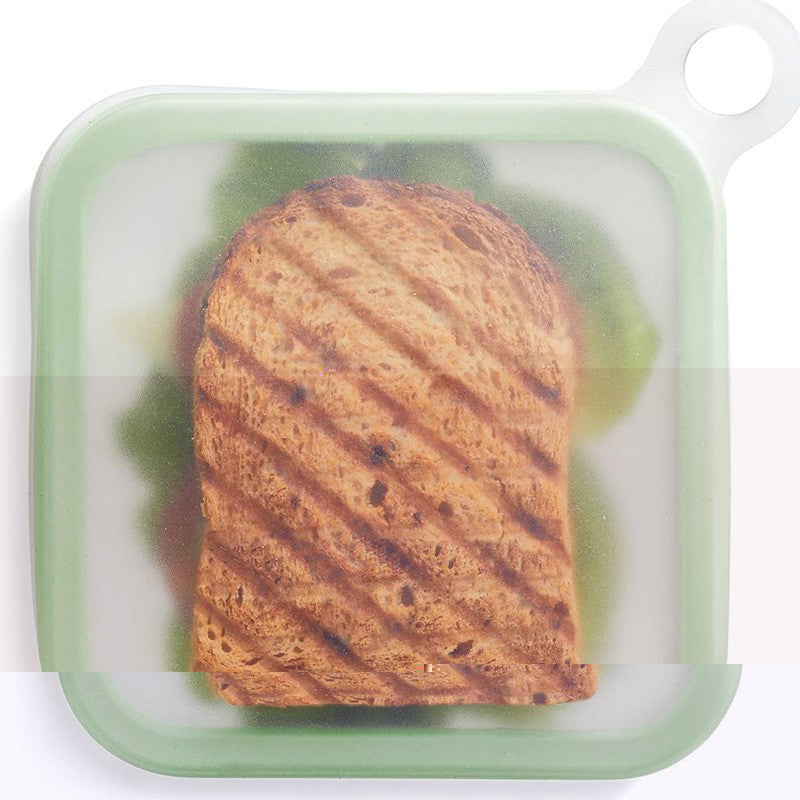 Caserola pentru sandwich Klevo, din silicon si polipropilena, portabil, usor de curatat, capac anti-scurgere, reutilizabil, 15.5 x 15.5 x 2.5 cm, verde