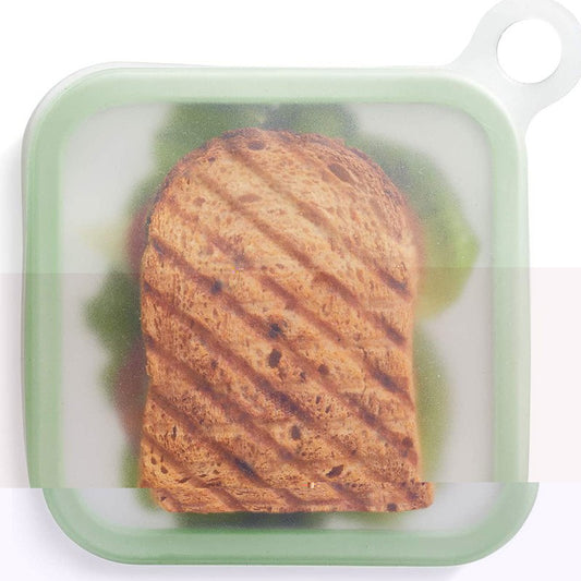 Caserola pentru sandwich Klevo, din silicon si polipropilena, portabil, usor de curatat, capac anti-scurgere, reutilizabil, 15.5 x 15.5 x 2.5 cm, verde