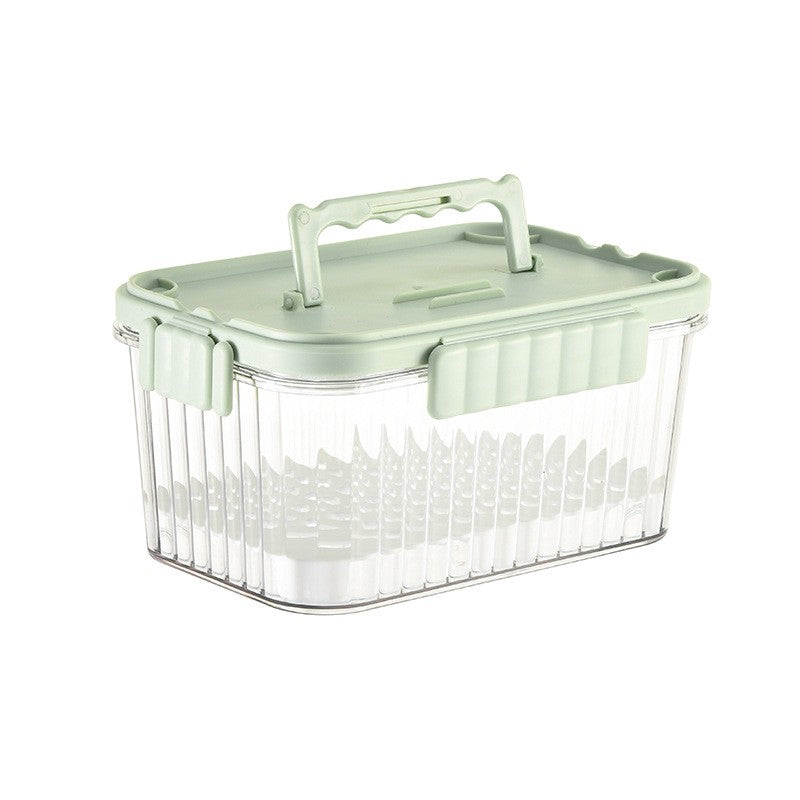 Caserola portabila pentru mancare fresh Klevo, 550 ml, furculita pentru fructe, 7 x 11.5 x 16 cm, capac detasabil pentru congelator, etans, spatiu pentru tacamuri, maner, material plastic, rezistent la temperaturi ridicate, transparent