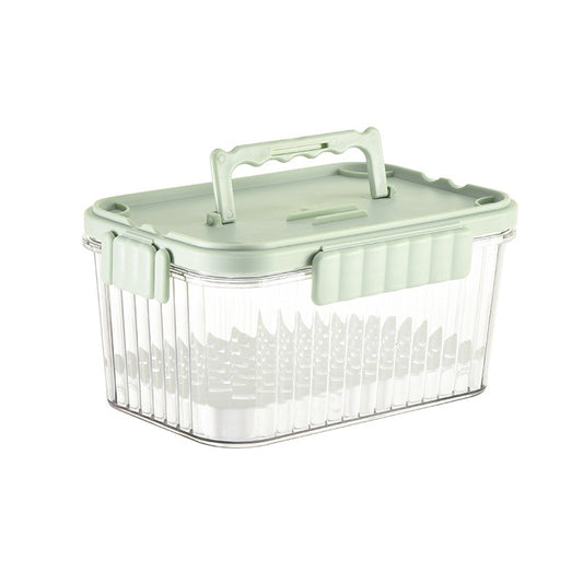 Caserola portabila pentru mancare fresh Klevo, 550 ml, furculita pentru fructe, 7 x 11.5 x 16 cm, capac detasabil pentru congelator, etans, spatiu pentru tacamuri, maner, material plastic, rezistent la temperaturi ridicate, transparent