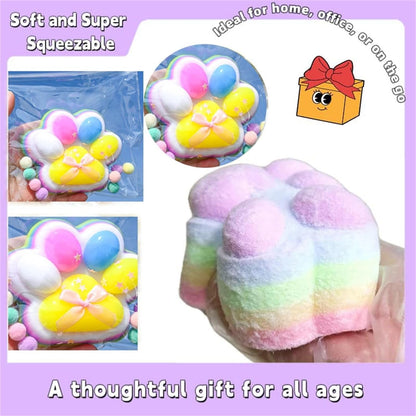 Jucarie Antistres Squishy, Klevo, cu Revenire Lenta, Model Labuta de Pisica Pufoasa, 12.5x10.5 cm, 220g, Squeeze Pinch Family, Ambalaj Transparent, Roz Curcubeu