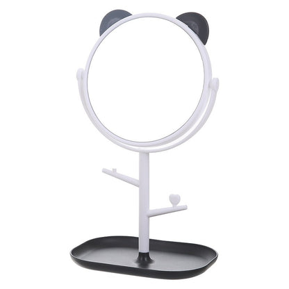 Oglina Cosmetica cu Picior, Klevo, HD, Rotire 360 Grade, 15 cm Diametru, Suport Bijuterii Baza + Brate, Model cu Urechi, 30 x 16.5 x 15 cm, Alb/Negru