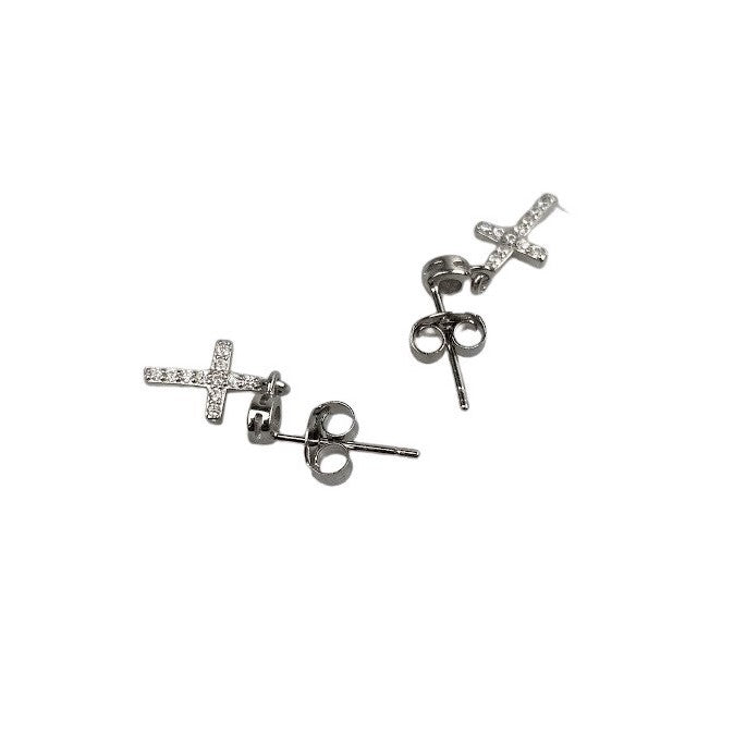 Cercei Argint 925 Cruce cu Pietre, 1.2 g