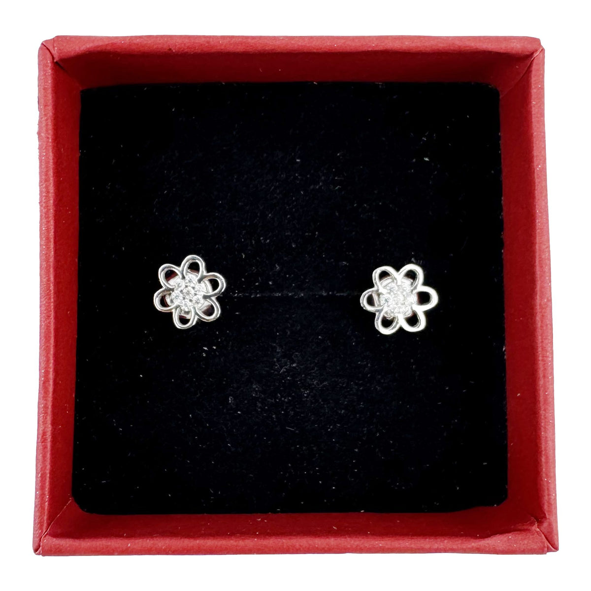 Cercei Dama Copii, Jolie, Argint 925, Model Floare cu Pietricele, 1.5 g, Argintiu