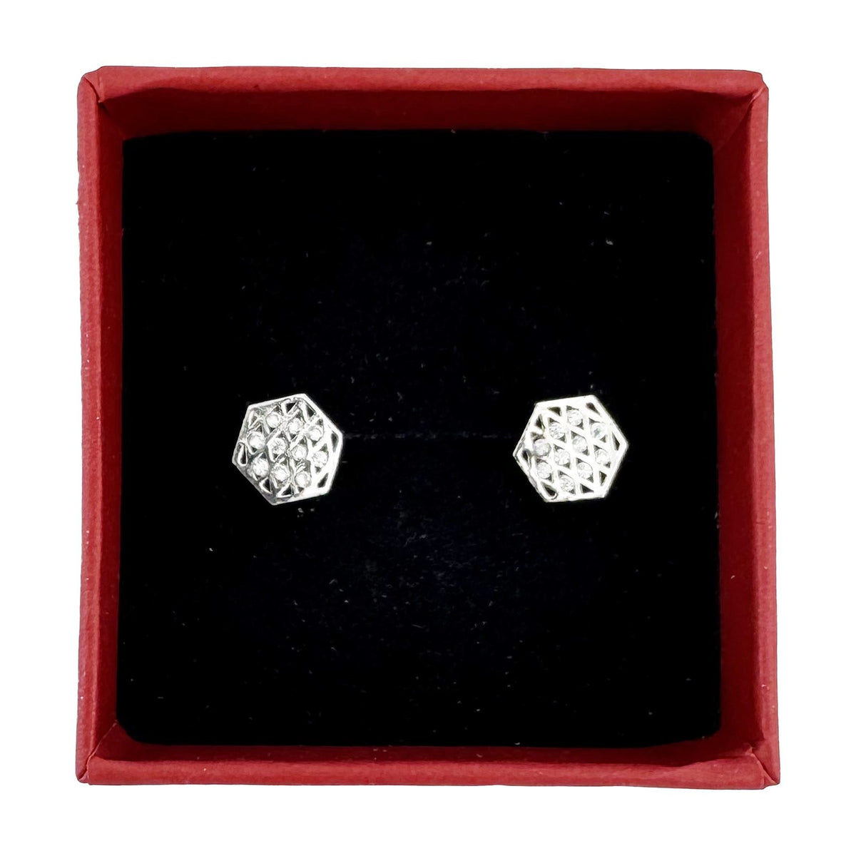 Cercei Dama Copii, Jolie, Argint 925, Model Romb cu Pietricele, 1.5 g, Argintiu
