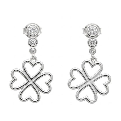 Cercei din Argint 925, Jolie Silver, pentru Dama, Model Trifoi Contur Cu 3 Pietre, 4.30 g, Argintiu