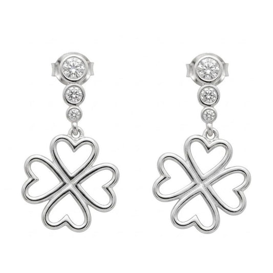 Cercei din Argint 925, Jolie Silver, pentru Dama, Model Trifoi Contur Cu 3 Pietre, 4.30 g, Argintiu