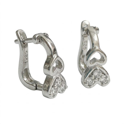 Cercei din Argint 925, Jolie Silver, pentru Dama, Model Tortite Cu Doua Inimi, 1.99 g, Design Fin si Romantic, Argintiu