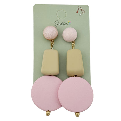 Cercei Dama de Primavara, Jolie, Model Forme Geometrice, Eleganti si Moderni, 7 x 2 cm per unitate, Galben/Roz