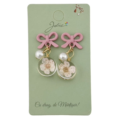 Cercei Dama de Primavara, Jolie, Model Floare in Glob, Eleganti si Moderni, 3 x 1 cm per unitate, Roz