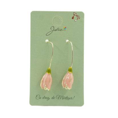 Cercei Dama de Primavara, Jolie, Model Flori Lalele, Eleganti si Moderni, 7 x 1 cm per unitate, Roz