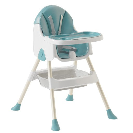 Scaun de Masa Pliabil 3in1, Klevo, Reglabil, Multifunctional, 3 Pozitii, Masuta si Husa Detasabile, Centura de Siguranta, Albastru