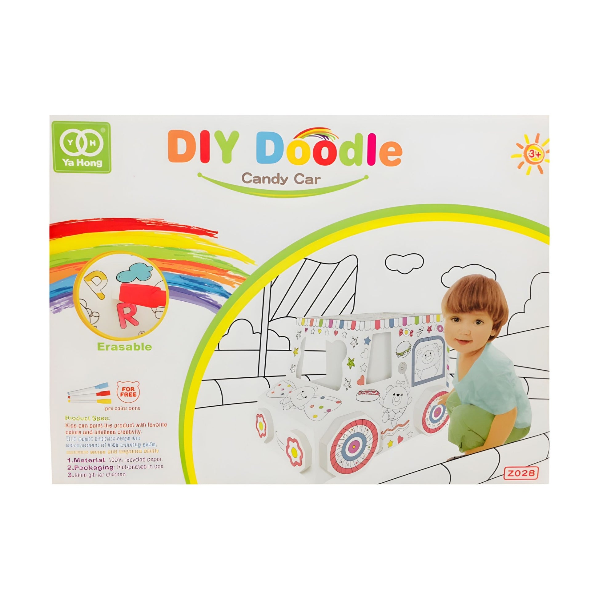Jucarie Educativa pentru Copii, Klevo, Model Masinuta 3D, Jucarie de Asamblat si Colorat, din Carton, 28 x 20 cm, 3+ ani, Alb