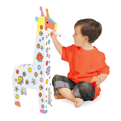 Jucarie Educativa pentru Copii, Klevo, Model Girafa 3D, Set de Asamblat si Colorat din Carton, Puzzle 3D Educativ, 31 x 7.5 x 54 cm, 3+ ani, Alb Multicolor