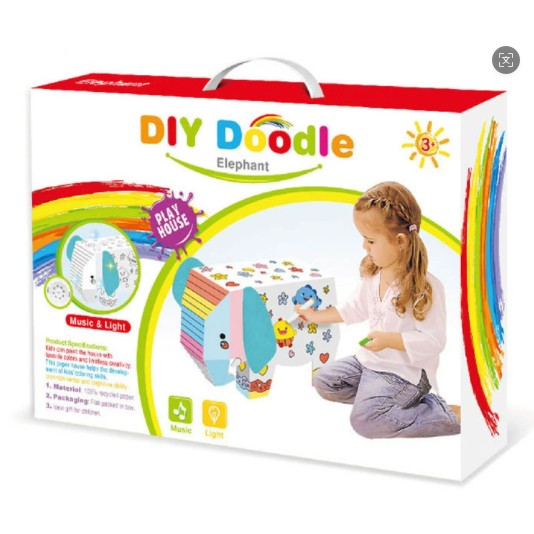 Jucarie Creativa pentru Copii, Klevo, Model Elefant 3D, Set de Asamblat si Colorat din Carton, Puzzle 3D Educativ, 34 x 14 x 23 cm, 3+ ani, Multicolor