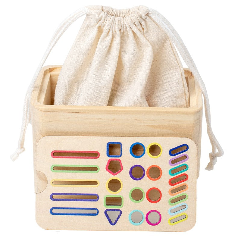 Jucarie Educativa Montessori Klevo din Lemn, Cutie Sortare Forme, Culori si Betisoare, Joc de Insirare, 56 piese, Dezvoltare Motricitate Fina, Copii 3+ ani, Multicolor