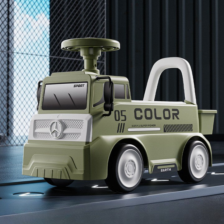 Mașinuță pentru copii, Klevo, 3 ani, Model Camion, Sport, Claxon, Cutie Depozitare, 62x26x40 cm, Verde