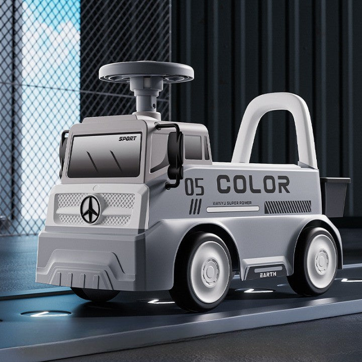 Mașinuță pentru copii, Klevo, 3 ani, Model Camion, Sport, Claxon, Cutie Depozitare, 62x26x40 cm, Gri