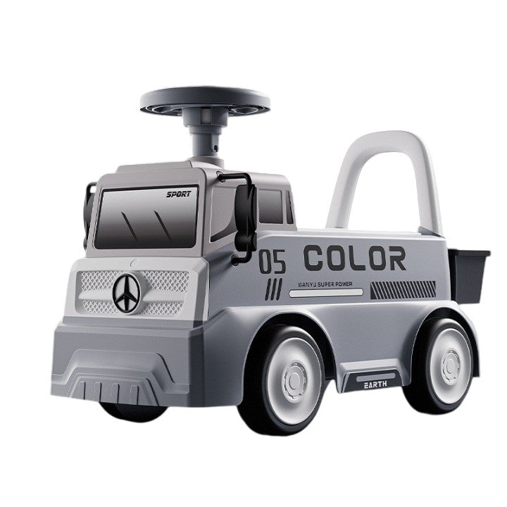 Mașinuță pentru copii, Klevo, 3 ani, Model Camion, Sport, Claxon, Cutie Depozitare, 62x26x40 cm, Gri