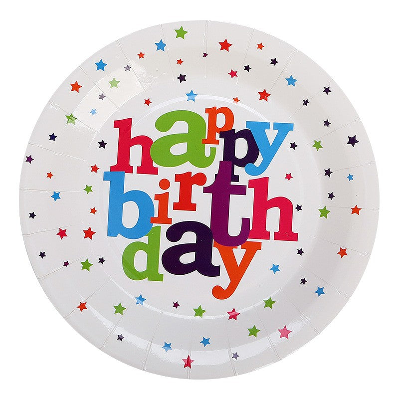 Set 6 Farfurii de Unica Folosinta, Klevo, Colectia Happy Birthday, 23 cm, din Carton Laminat, Multicolor