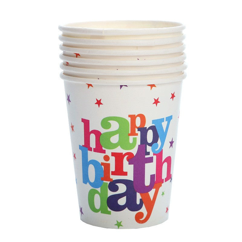 Set 6 Pahare de Carton, Klevo, Colectia Happy Birthday, 7 x 5 x 8.5 cm, 230 ml, Multicolor