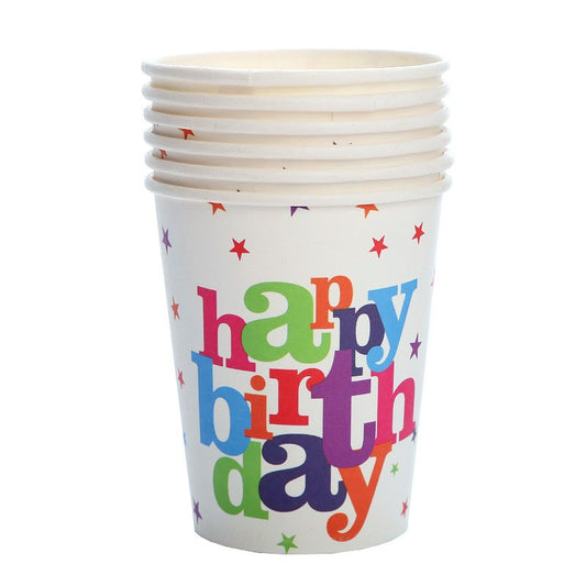 Set 6 Pahare de Carton, Klevo, Colectia Happy Birthday, 7 x 5 x 8.5 cm, 230 ml, Multicolor