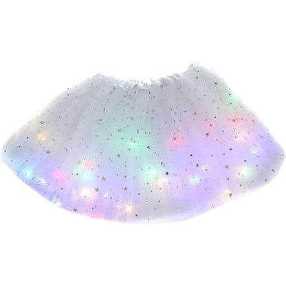 Fusta LED pentru Copii, Klevo, Tutu de Balet pentru Fetite cu Luminite Multicolore Incorporate, Model Stelute, 30 cm Lungime, Alb