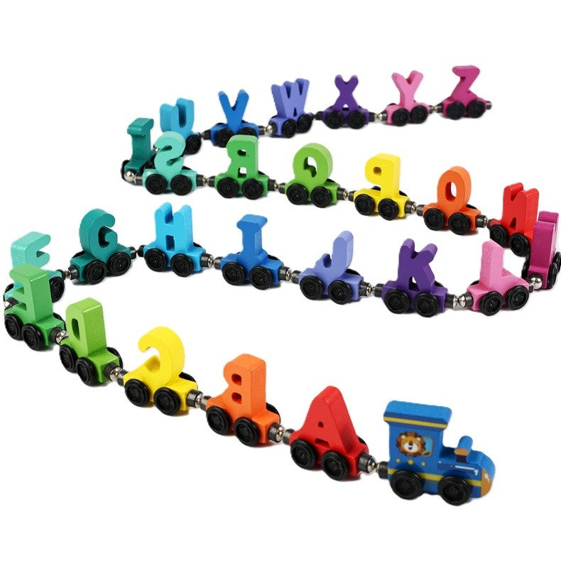 Trenulet Magnetic, Klevo, din Lemn, Model Alfabet, 26 Litere, +3 Ani, Jucarie de Asamblat, Multicolor