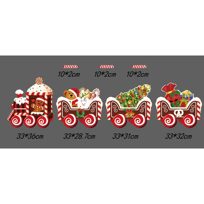 Decoratiune de Craciun, Klevo, pentru Gradina, Tip Trenulet, 4 Figurine + Bete de Infipt in Pamant, din Plastic, Impermeabil, Model Tren cu Omul Briosa, Multicolor