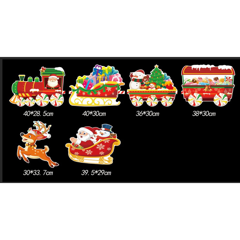 Decoratiune de Craciun, Klevo, pentru Gradina, Tip Trenulet, 6 Figurine + Bete de Infipt in Pamant, din Plastic, Impermeabil, Model Mos Craciun in Tren si in Sanie, Multicolor